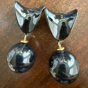 Robert Lee Morris Black Enamel Ball Earrings